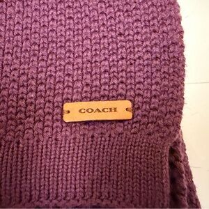 Coach tuck stitch Purple wool-cotton blend scarf w/ leather patch